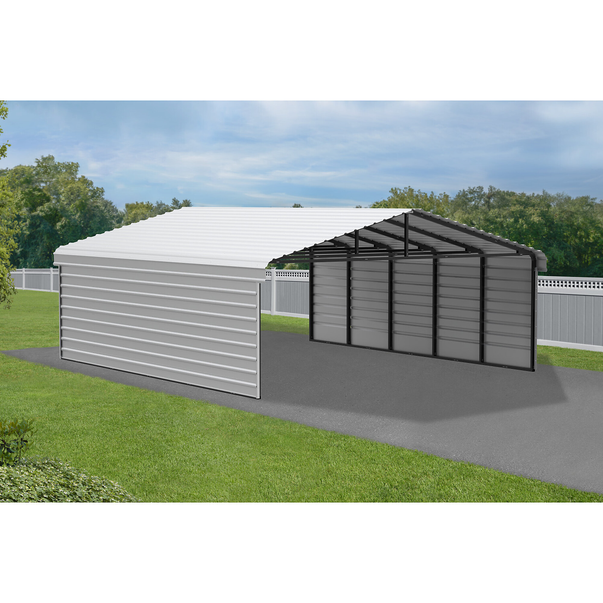 Arrow, Steel Carport w/ 2 Side Wall Kits 20x24x7 Width 243 in, Height 118 in, Cover Material Steel, Model# CPH202407ECL2